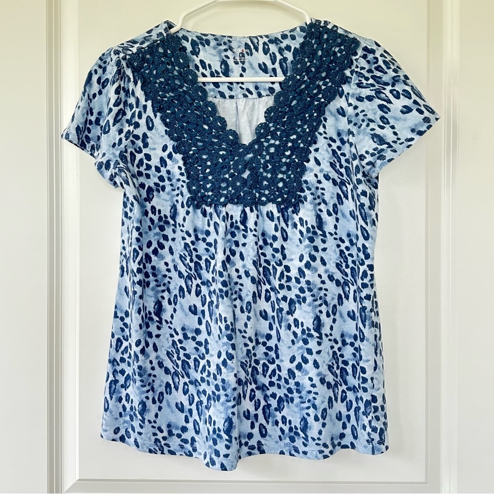 Style & Co. Blue Leopard Print Top